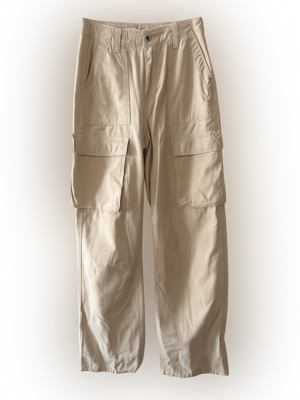 Bershka Tan High-Rise Straight Leg Cargo Pants - Size 4